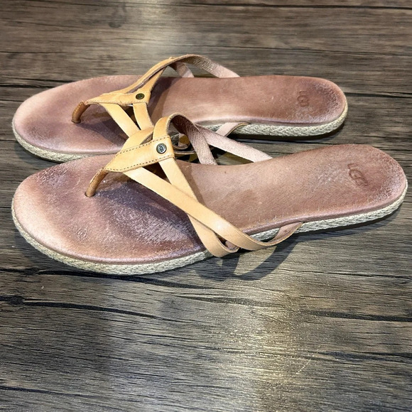 UGG Australia ANNICE Beige Leather Flip Flop Sandals 1016801  Size 10 - Picture 2 of 5